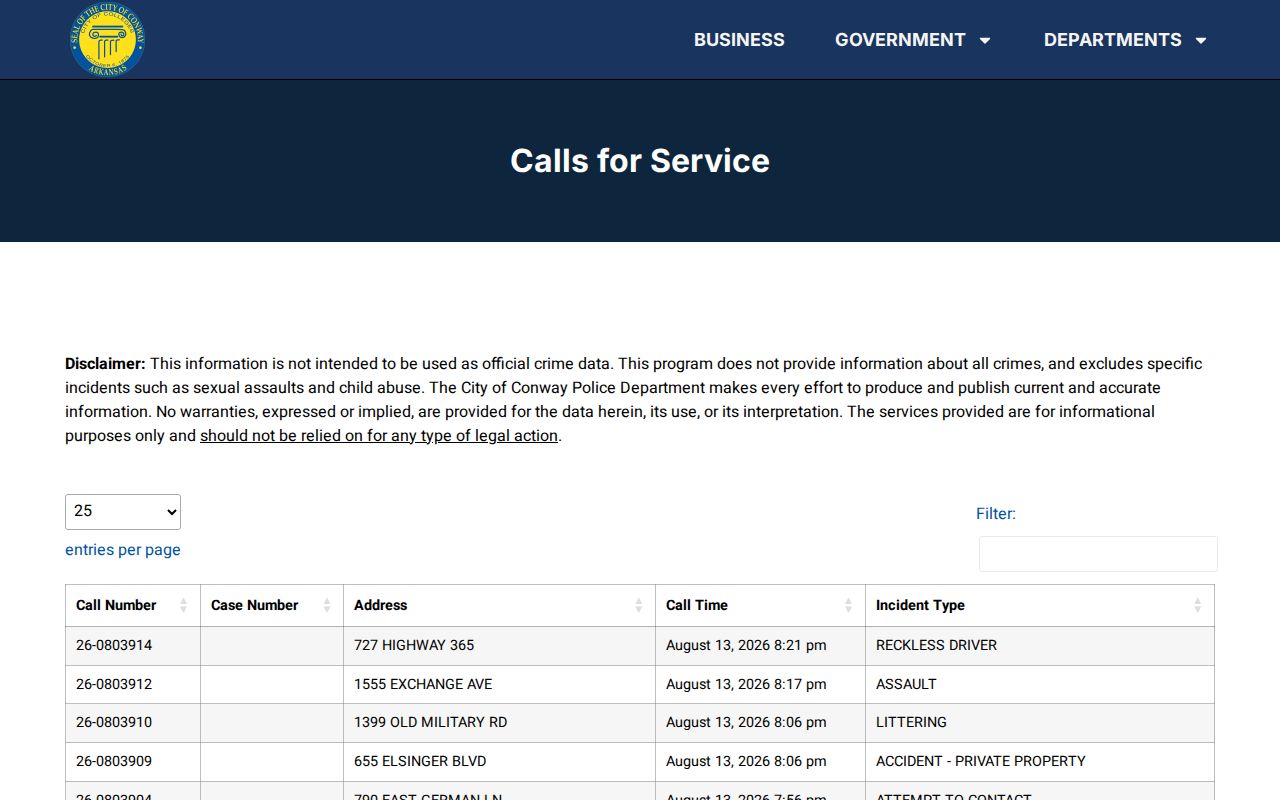 Conway calls for service interface compared with busted mugshot records