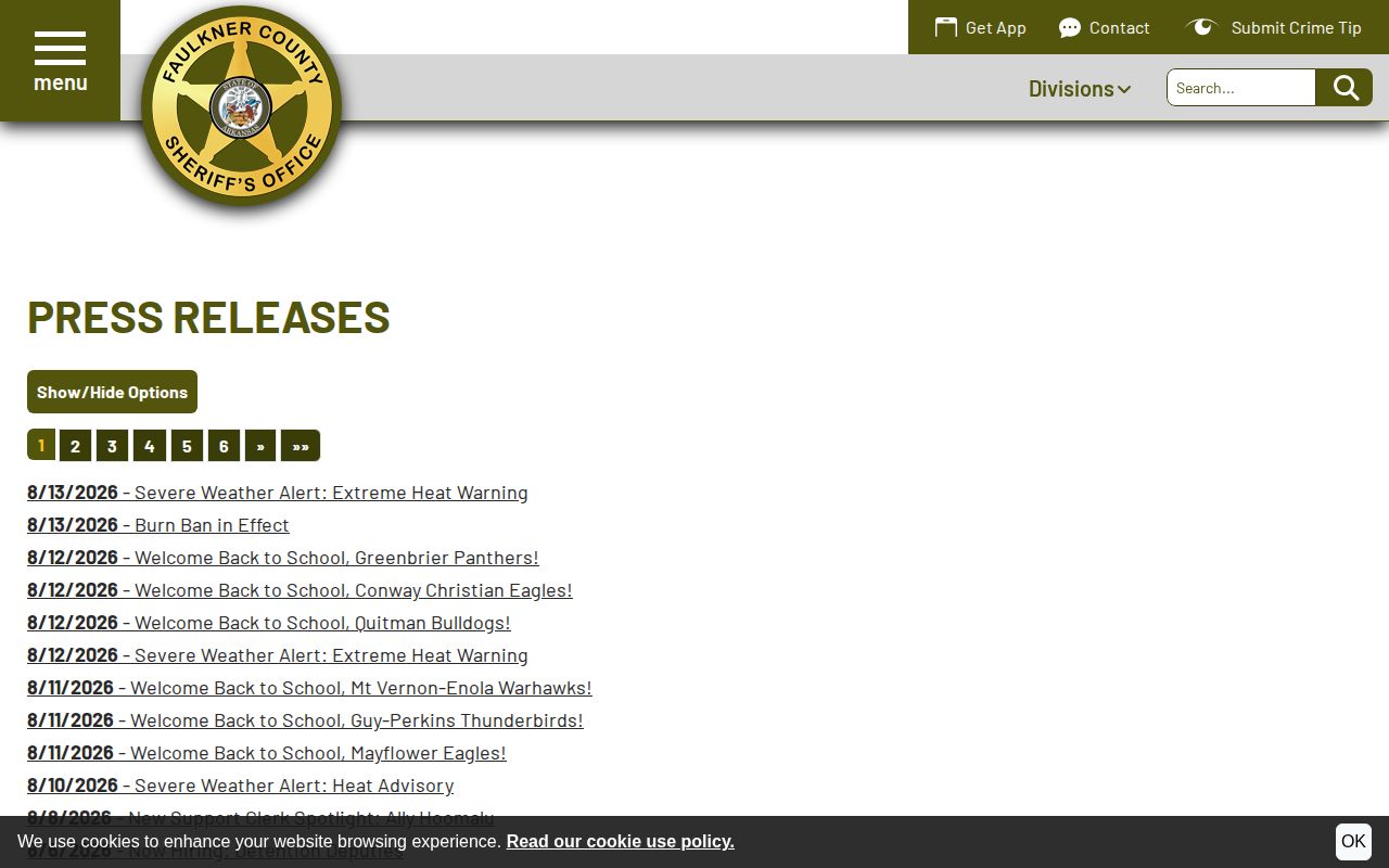 Faulkner County Sheriff crime news press release archive