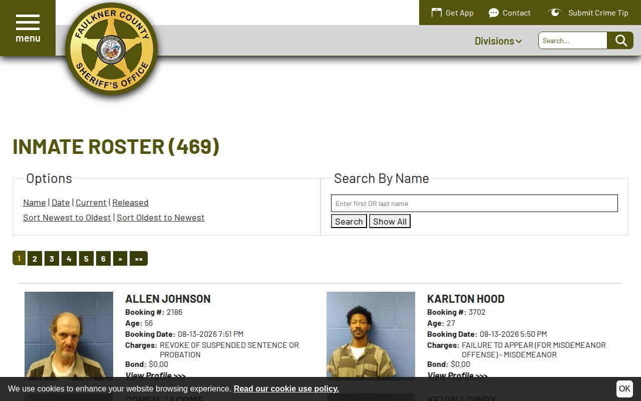 Faulkner County current inmate roster and booking photo search