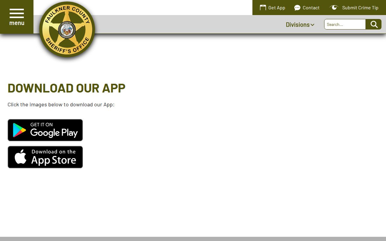 Faulkner County Sheriff's Office booking record app landing page