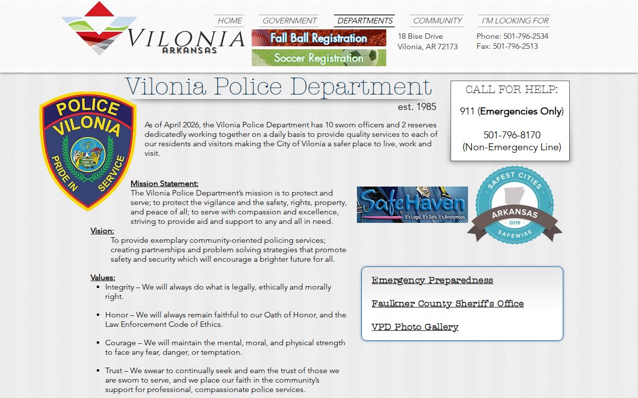 Vilonia Police Department page for Vilonia arrest record requests